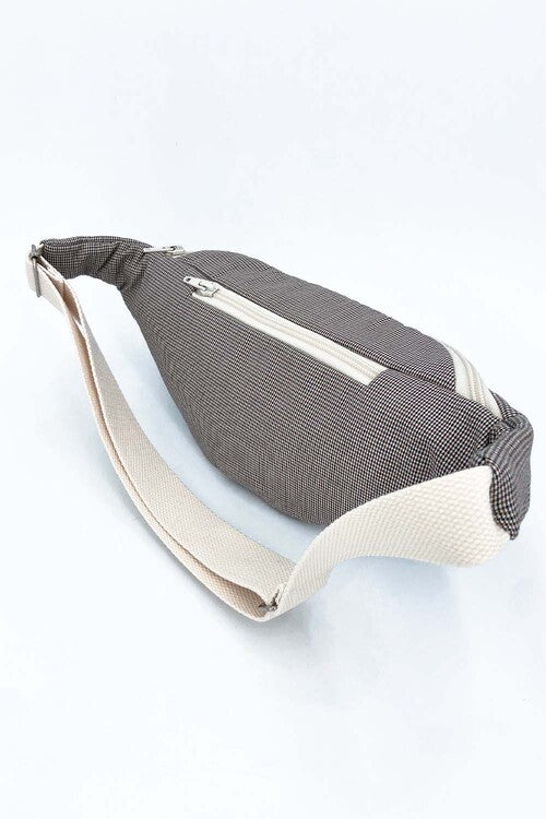 poche d'un sac banane femme carreaux pieds de poule