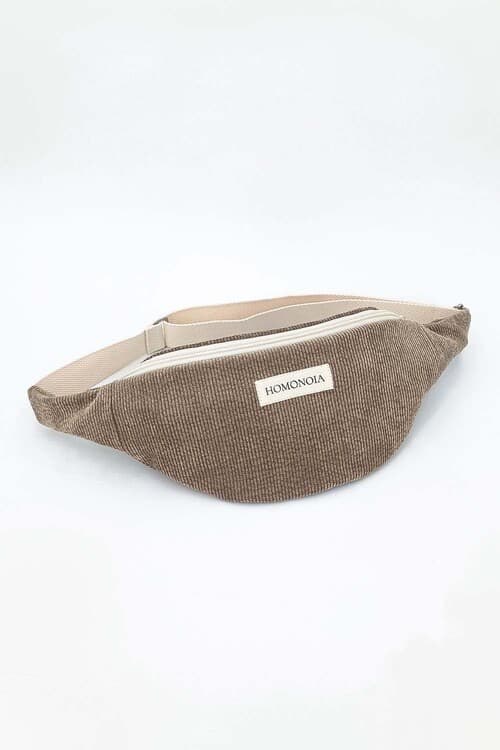 sac banane en velours taupe