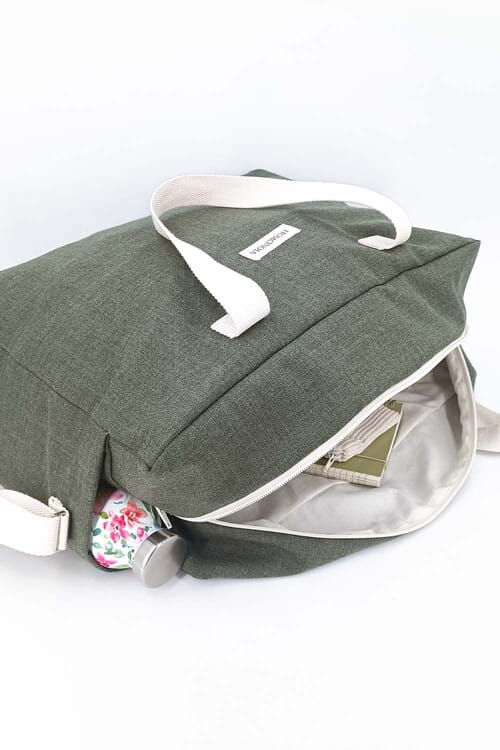 Intérieur d'un sac weekend kaki chiné
