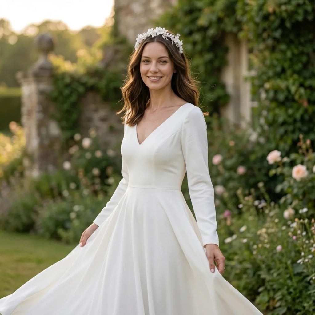 Elise, Serre-tête mariage argenté - Fleurs délicates et cristaux