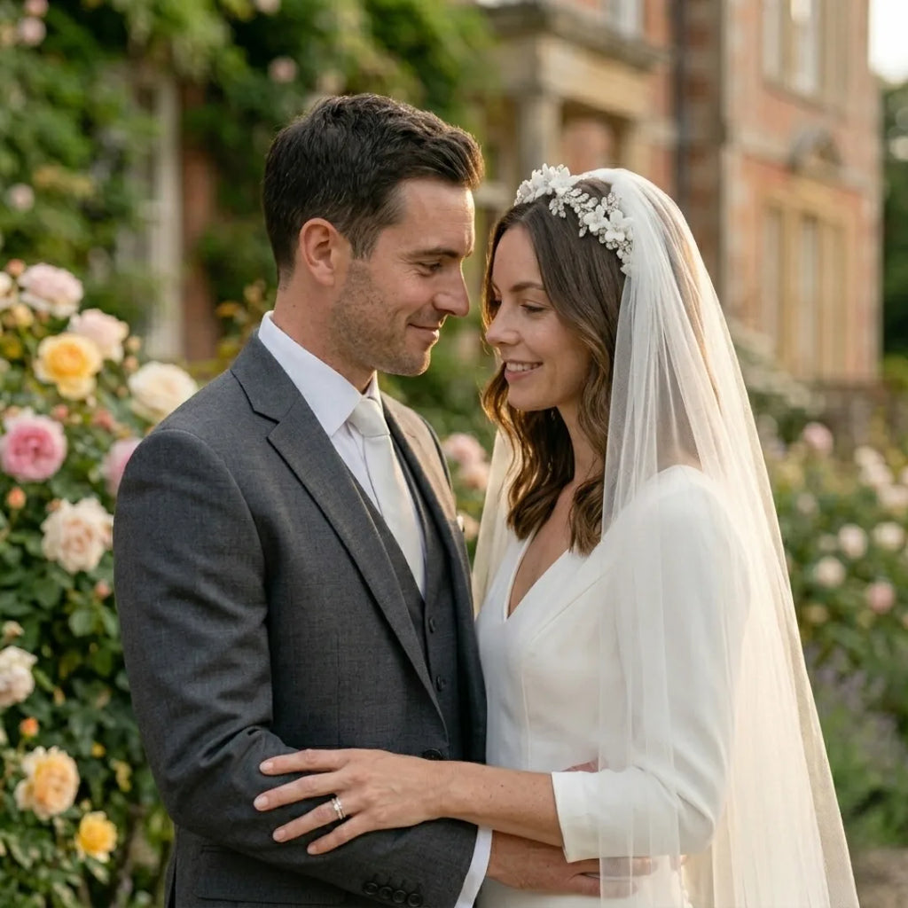 Elise, Serre-tête mariage argenté - Fleurs délicates et cristaux