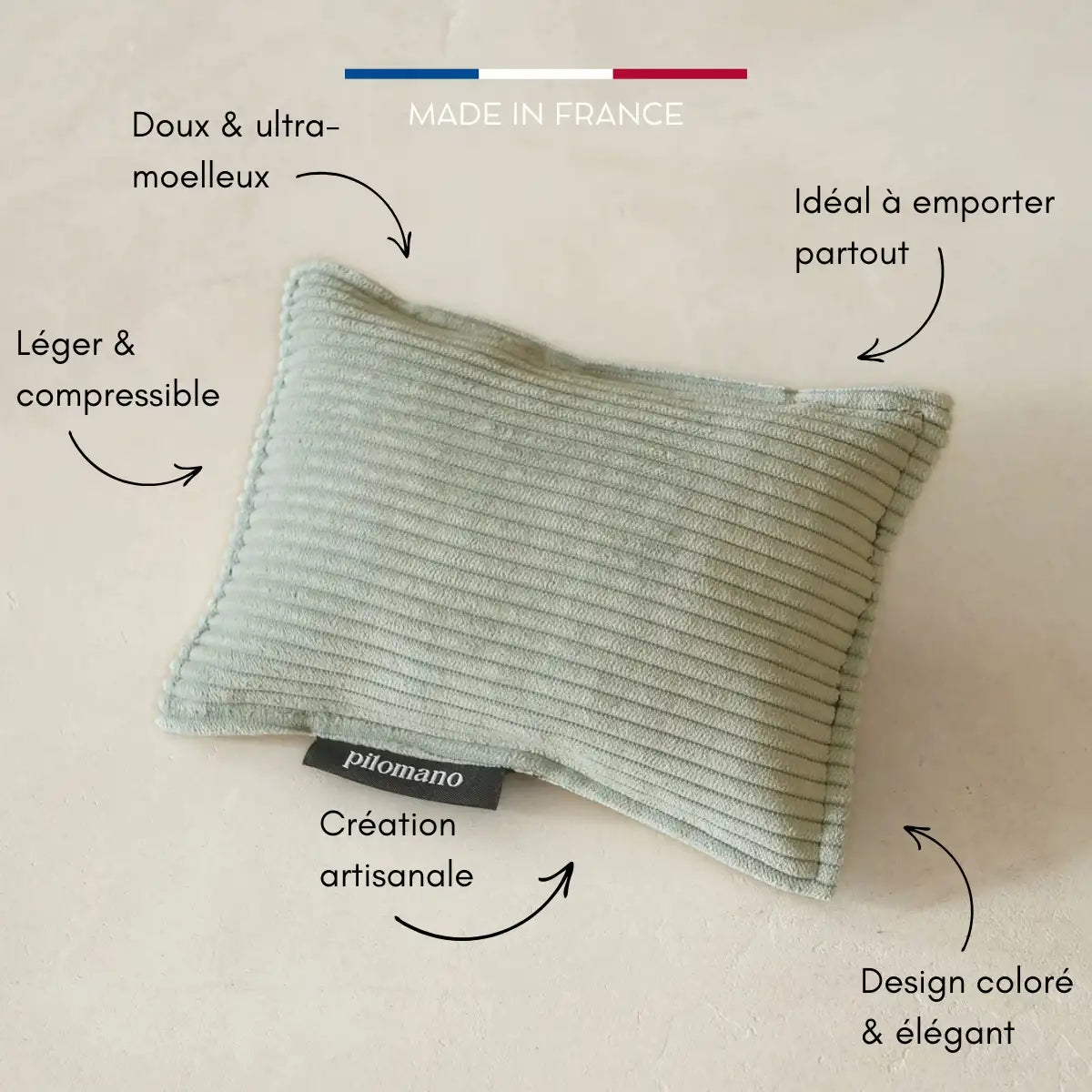 Petit oreiller de voyage Pilomano - Velours Sauge