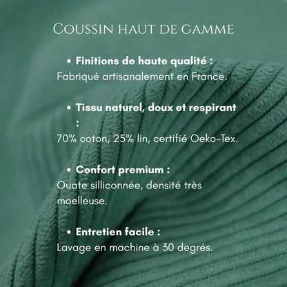 Oreillers de voyage Pilomano en velours vert. Confort pour voyager. Made in France.